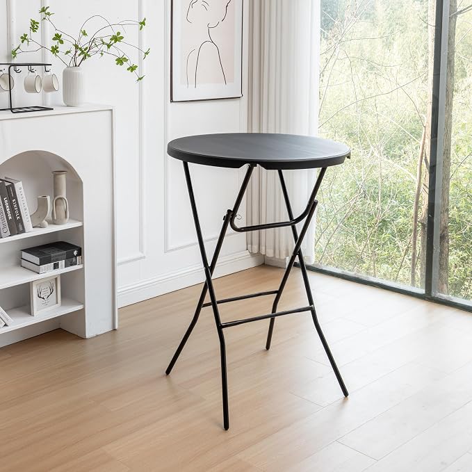 BTEXPERT Set of 10, Black 2.63 Foot Round Plastic Bar Height Folding Cocktail Table Commercial Portable for Banquet Dining Wedding Party Coffee Events Home Kitchen Indoor Outdoor