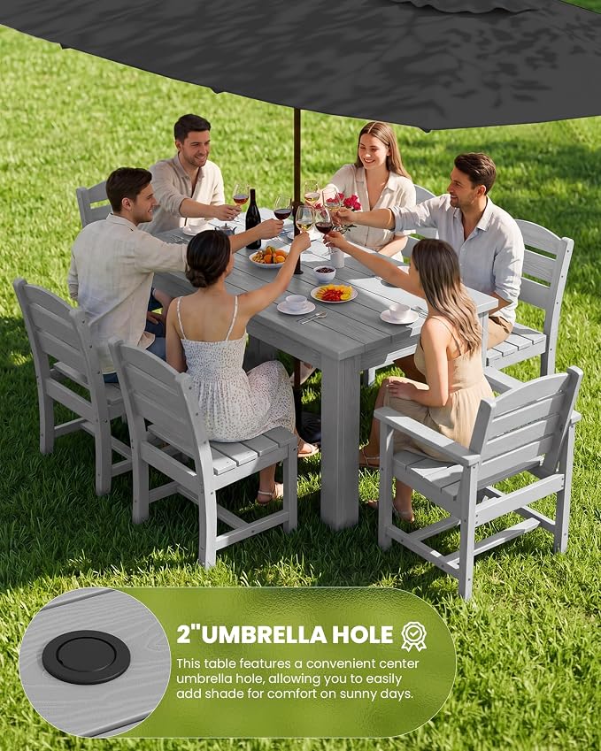SERWALL 59" Armless Outdoor Dining Set for 4, Light Gray | Include 1 Rectangular Dining Table and 4 Armless Chairs, All Weather Dining Sets for Garden, Backyard