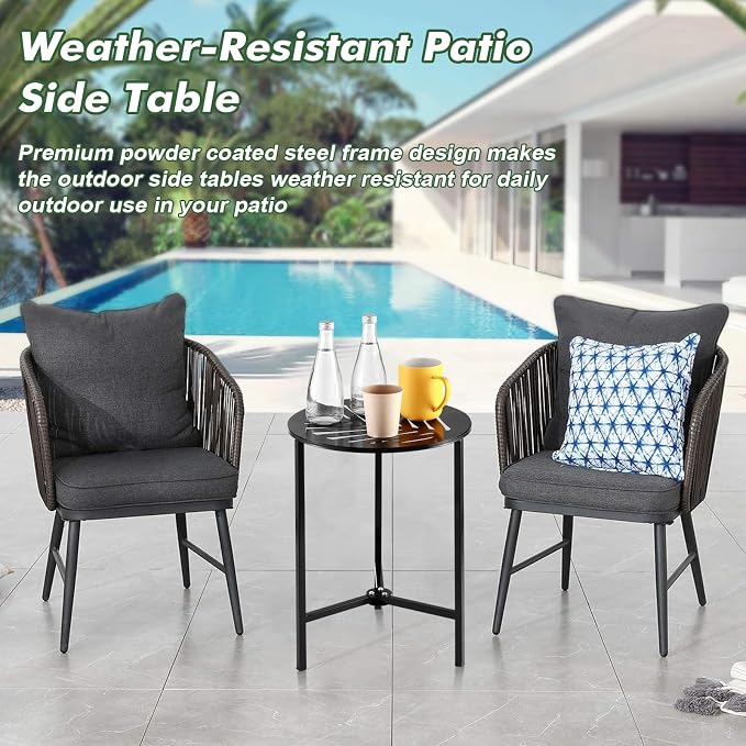 Party Zealot 1-Pack Small Round Metal Side Tables, 13-Inch Black Outdoor End Tables for Patio, Balcony, Porch or Garden – Weather-Resistant Corner Coffee Table for Small Spaces & Indoor Plant Stand