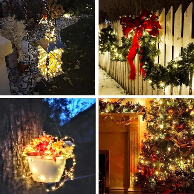 Solar Fairy Lights, 4 Pack Total 400LED 144FT Waterproof String Lights | Warm White, Copper Wire, 8 Lighting Modes Solar Twinkle Lights for Tree Garden Patio Party Outdoor Christmas Decorations