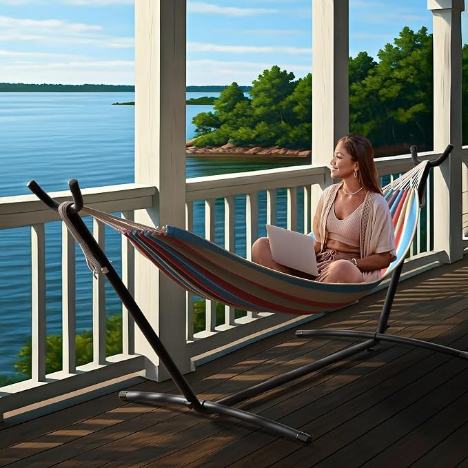Sorbus 2-Person Luxury Hammock with Steel Stand- Premium Cotton Blend 60" Large Bed- Heavy Duty 450lbs Portable w/Carrying Case - for Garden Yard Patio Outdoor Camping Gifts- Washable
