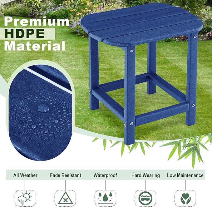 Tangkula Outdoor Side Table, Weather Resistant Adirondack Table, Outdoor Indoor Chairside End Tables, Waterproof HDPE, for Patio Poolside Porch Backyard, Easy Assembly, 19 x 14.5 x 18 Inch (1, Navy)