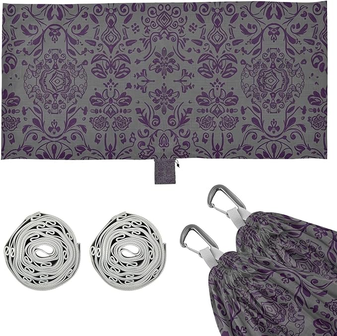 Grey Purple Pattern Camping Hammock, 330lbs Load Capacity, Comfortable Portable Hammock with Tree Straps for Outdoor, Backyard, Beac