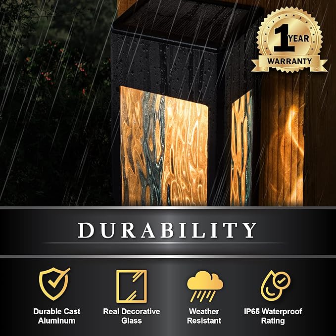 Classy Caps SWL888 - Black Aluminum Lancaster Deck & Wall Light (2 Pack) – Outdoor Solar LED Lighting, Durable Black Aluminum, Real Glass Construction, Perfect for Outdoor Decks, Patios, and Walls.