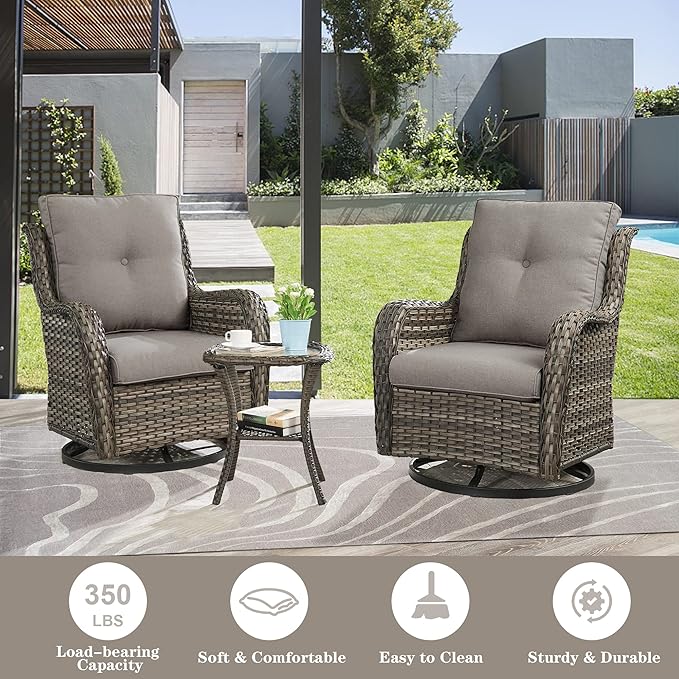 Belord 8 Piece Wicker Patio Furniture Set, Outdoor Swivel Rocker Chairs Set of 2 with Ottomans and Sectional Couch, All Weather Patio Conversation Furniture Set, for Pool,Yard Gray Wicker/Gray