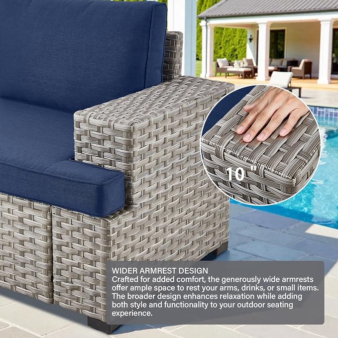 Belord 2 Piece Wicker Outdoor Loveseat with Coffee Table, 10" Wide Armrest Patio Loveseat Sofa Furniture Set for Patio Porch Deck Balcony