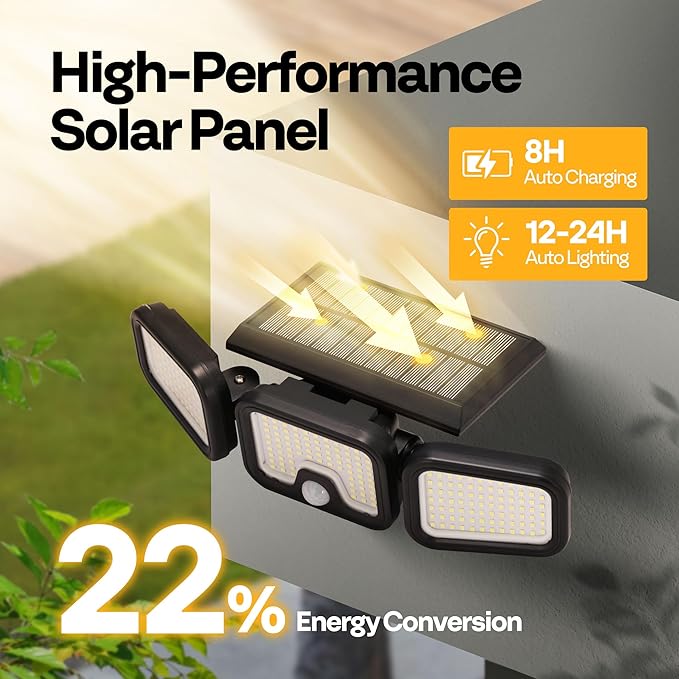 VIVOHOME Solar Flood Lights Outdoor, 256 LED Motion Sensor Lights, 2 Pack | 2500LM, 3 Adjustable Heads Security Lights, IP65 Waterproof, 270° Wide Lighting Angle Solar Powered Lights for Porch, Yard