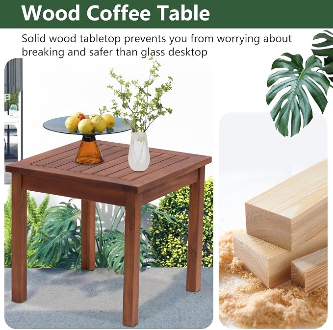 PayLessHere 3-Piece Outdoor Patio Furniture Set Modern Rattan Bistro Conversation Set with Acacia Wood Frame, Coffee Table, and Water-Resistant Cushions for Balcony, Garden, or Backyard (Khaki)