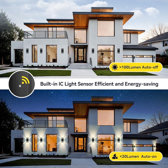 Dusk to Dawn Outdoor Lighting 2Pack, 3000K Warm White Outdoor Wall Lights, Up and Down Porch Lights, Waterproof Outdoor Lights for House Hallway Garden Corridor