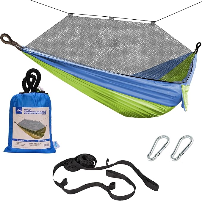 Bliss Hammocks BH-406XLS-N-MM Hammock in a Bag w/ Mosquito Net & Adjustable Tree Straps, 54-in. Wide, Weather & UV Resistant, 350 Lb. Capacity (Mermaid)