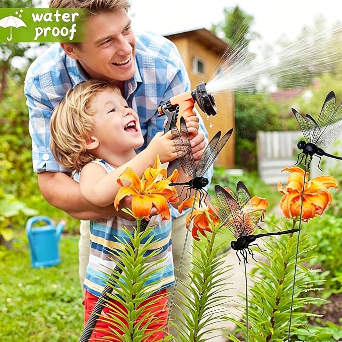 12Pcs Dragonfly Clip, DIY Dragon Fly Clips, Fake Dragonfly Garden Outdoor Decor, Plastic Dragon Fly Plant Pot Decorations with Pliers & Clips(Large)