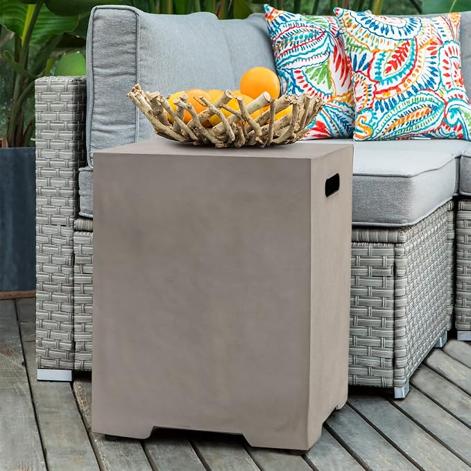 COSIEST Outdoor Hideaway Tank Table for Gas Fire Pits, Hides Standard 20lb 16-inch Propane Tank Cover w Side Handles (Mist Gray)