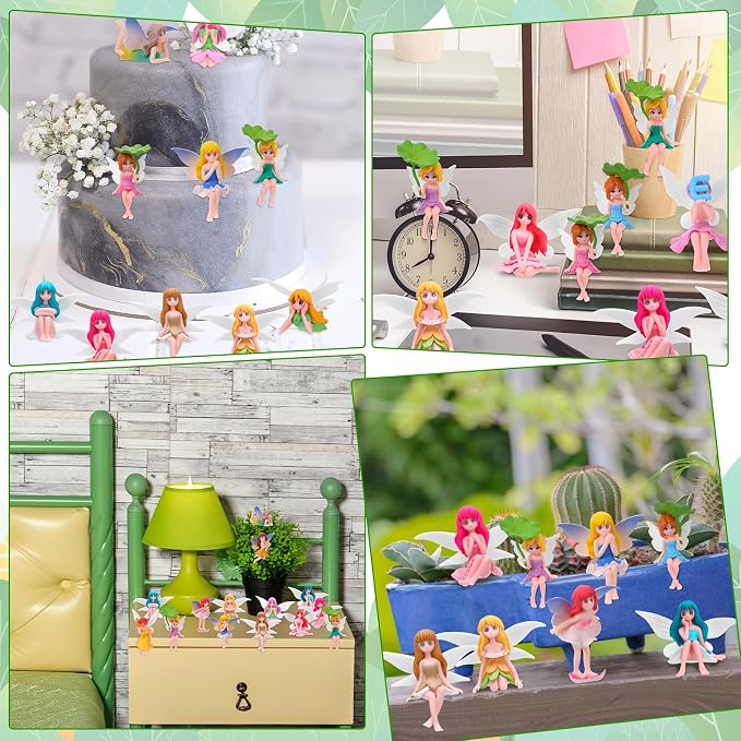 20 Pcs Miniature Fairy Figurines, Hand-Painted Small Flower Fairies with Wings for Garden Decor, Cake Topper & Landscapes