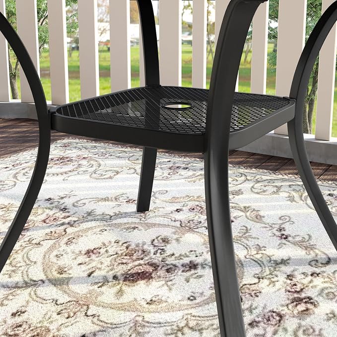VICLLAX 7 Pieces Patio Dining Set for 6, All Weather Outdoor Furniture Set - 47.2" Round Patio Table and Swivel Padded Chairs, Grey Wood Grain Tabletop and Grey Fabric