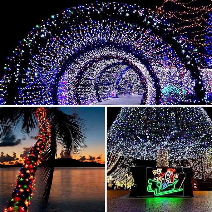 Solar Christmas lights Outdoor 4 Pack 480 LED Solar String Light Multicolor | 170FT, 8 Lighting Modes, Memory Function, Auto On/Off, Waterproof Twinkle Lights for Outside Roof Porch Patios Balcony Decor