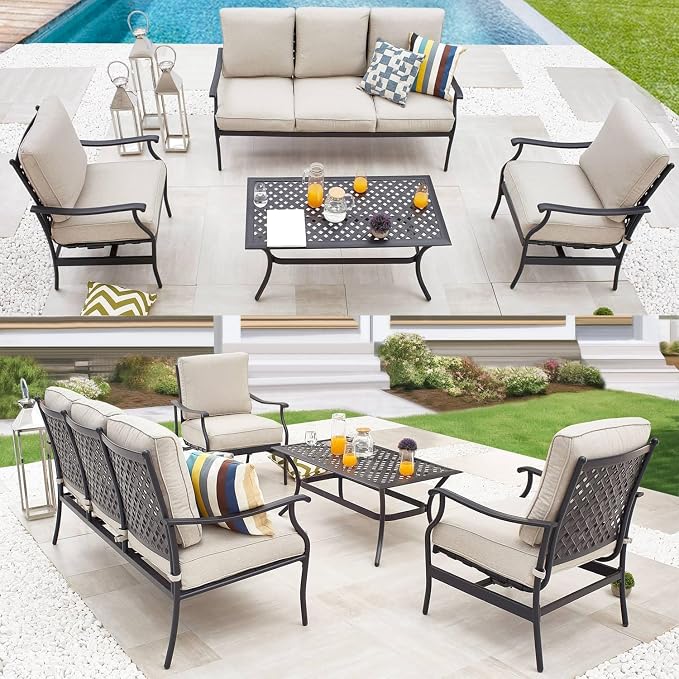 Patio Conversation Set 4Pcs Cushioned Outdoor Furniture Sets with All Weather Galvanized Steel Frame (Beige)