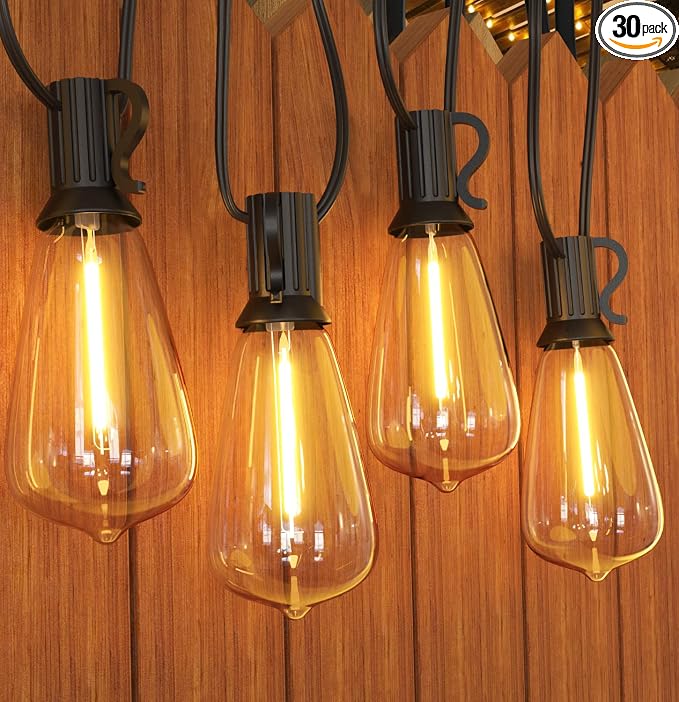 GPATIO Outdoor String Lights, 60FT Waterproof Patio Lights with 32 Hanging Globe ST38 Bulbs, 2700k Shatterproof for Backyard Gazebo Porch Garden Commerical Outside Decor