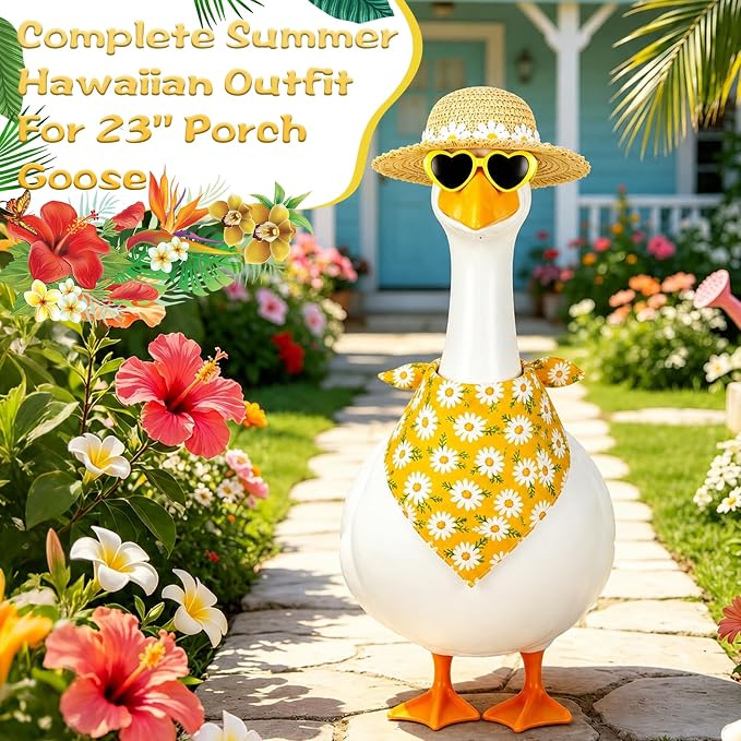 Porch Goose Summer Outfit,Hsummer Porch Goose Outfit,Porch Goose Bikini,Summer Garden Lawn Patio Yard Outdoor Decor (Flower Yellow)
