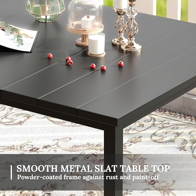 VICLLAX Patio Dining Set for 6, All Weather Metal 7 Pieces Patio Set-63 Rectangle Outdoor Table and Stackable Chairs for Lawn Garden and Backyard, Black Tabletop