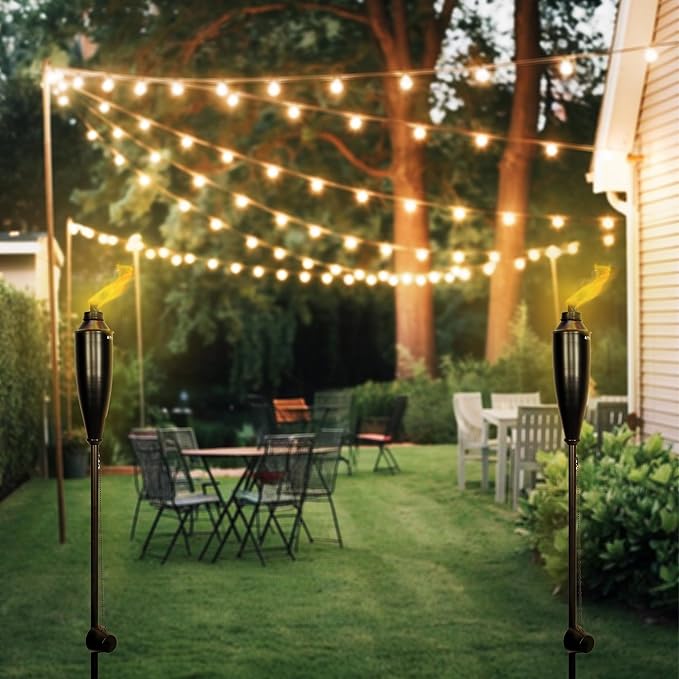 Garden Torches for Outside - Deco Home Pack of 4 Metal Garden Torches Citronella for Outdoor Ambiance - Decorative and Functional for Patio, Lawn, and Backyard-Black