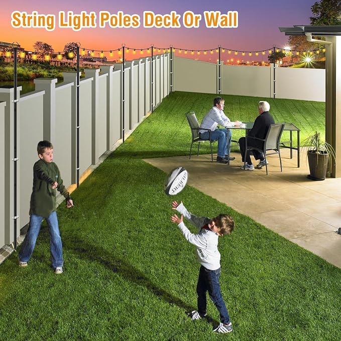 AILBTON 10Ft Exterior Light Poles 10 Pack, Durable Metal String Light Posts for Outdoor Use, Equipped with Fixed Brackets for Yard, Terrace, Backyard and Garden Lighting Decor