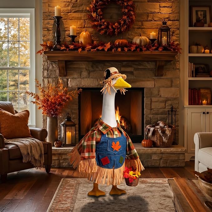 Scarecrow Porch Goose Outfits Fits 23" Cement Plastic Statue Fall Scarecrow Goose Clothes for Autumn Day Outdoor Garden Yard Patio Statue Art Decor