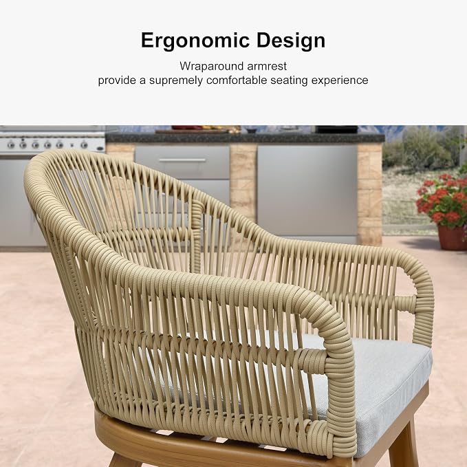 PURPLE LEAF 7 Pieces Patio Dining Set with Outdoor Aluminium Dining Table and Woven Chairs Modern Metal Furniture Cushions Sets for Garden Yard Indoor Decor Kitchen Teak