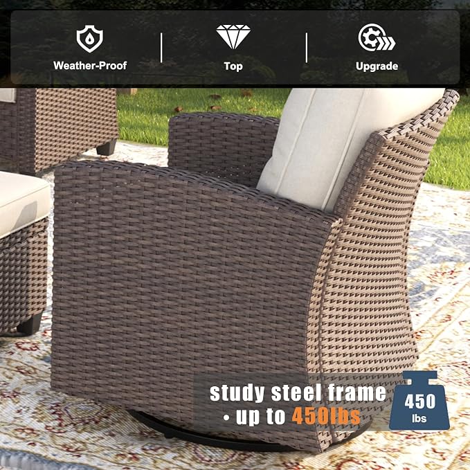 5 Pieces Patio Furniture Swivel Chairs Set, Outdoor Wicker Glider Rocking Chairs with Sofa Set