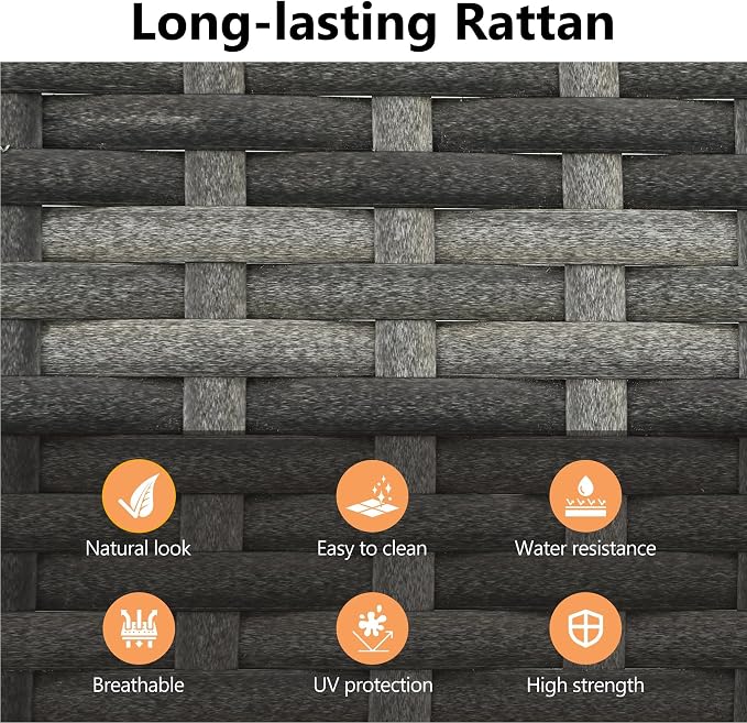 RoyalCraft 5 Piece Patio Wicker Dining Sets for 4, Water-Resistant Rattan Outdoor Dining Table and 4 Chairs with Wood Table Top, Conversation Set for Deck, Garden, Backyard, Removable Cushions, Gray