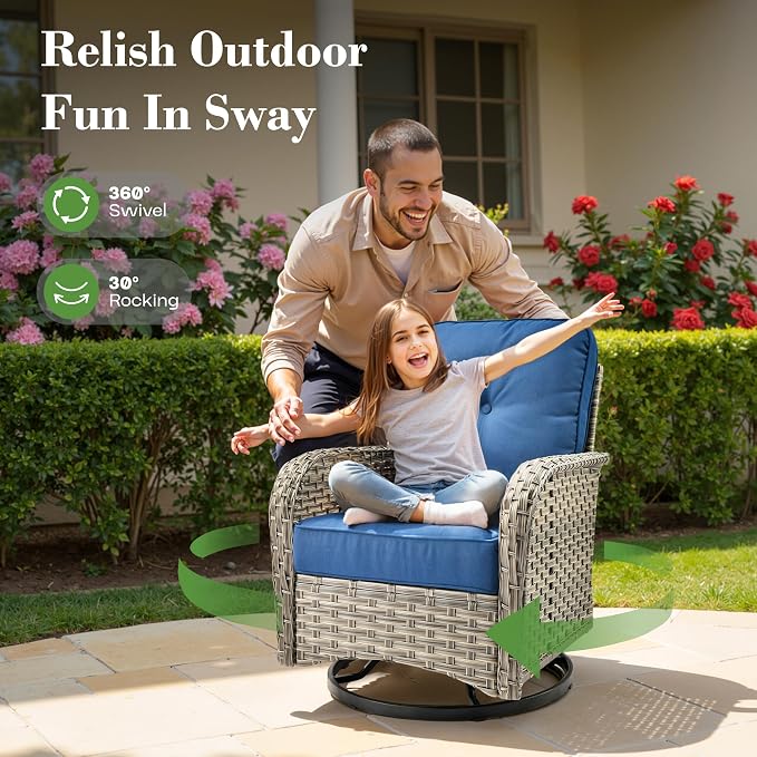 11 Pcs Patio Furniture with Fire Pit Table, Outdoor Rattan Wicker Conversation Set with Glowing Coffee Table, Comfy Sectional Sofa for Porch Balcony Backyard Pool, Blue
