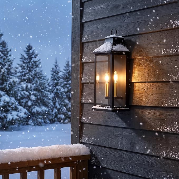 Patio Wall Light Fixtures, Black Waterproof Outdoor Wall Sconce 1pcs | Outdoor Wall Lights with Tempered Glass Shade, Outside Wall Lanterns for Patio, House, Garage, Front Door Entryway, H20.9"