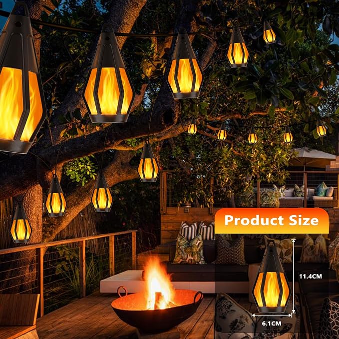 Solar String Lights for Outside, 44Ft Solar Patio Light with 20 Flickering Flame Light Bulbs, Waterproof Warm White Solar Powered Outdoor Lights for Garden Yard Patio Gazebo Bistro Cafe Party Decor