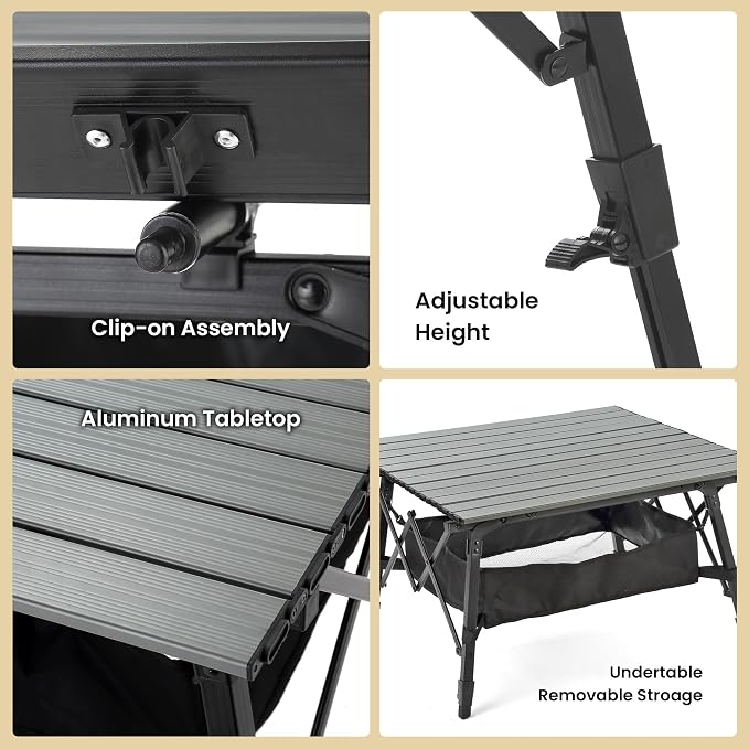 ARROWHEAD OUTDOOR 2-Pack 39" Aluminum Folding Camp Roll Up Table w/Adjustable Height, Undertable Mesh Storage, Carry Bag