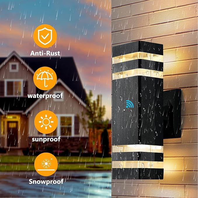 Dusk to Dawn Outdoor LED Wall Mount Light Fixtures Up Down Front Porch Lights 1Pack 14W IP65 3000K 1100LM Warm White Modern Waterproof Aluminum Exterior Photocell IC Sensor for Patio Garage