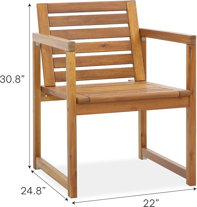 VICTORY RELAX Acacia Wood Patio Chairs Set of 2 – Outdoor Lawn Chairs with Armrests, Modern Wooden Seating for Balcony, Garden & Backyard, Natural Color (22")