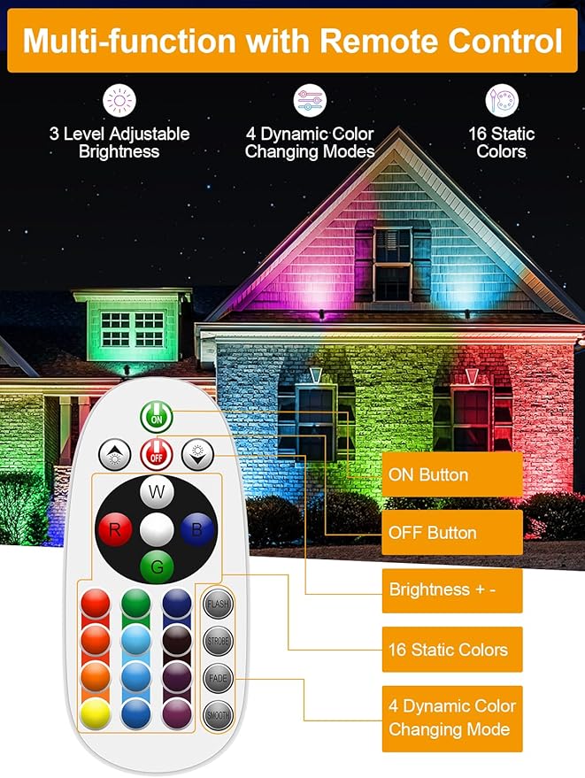 ZUCKEO 12W Color Changing Landscape Lights RGB Low Voltage Landscape Lighting Remote Control, Waterproof LED Outdoor Spotlight for Garden Pathway House Christmas Decor, 10 Pack with Connector