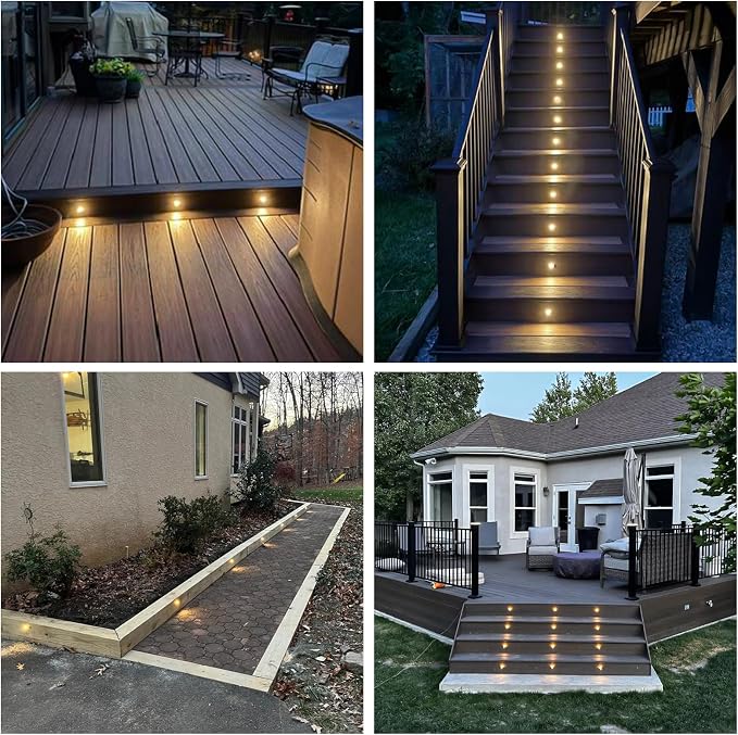 12 Pack Recessed Low Voltage LED Step Riser Light, Diameter 1" Mini Size Landscape Lighting for Outdoor Deck Stair Railing Post, 12V 3000K, Die-cast Aluminum, Black Powder Coated, UL-Listed