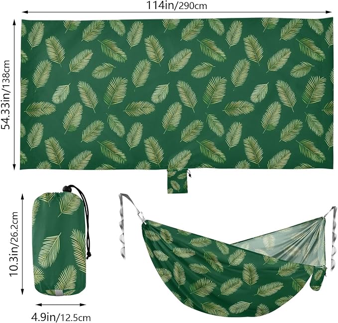 Camping Hammock Outdoor Hammocks for Outside Green Palm Leaves Beach Trees Portable Lightweight with Pockets Tree Straps Indoor