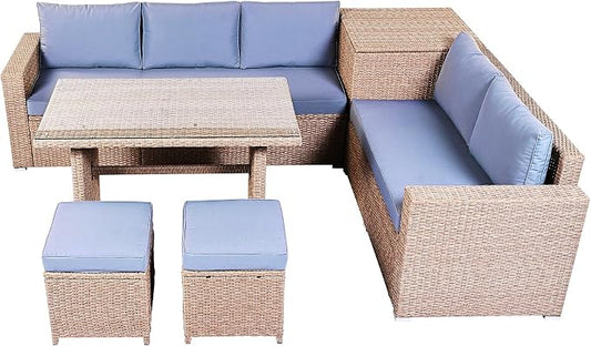 6 Pieces of Patio Furniture Sets, Outdoor Garden Furniture Sets,Patio Furnitures with Adjustable Seats, Hand-Woven Rattan furnitures for Garden terraces, Preferred Patio Conversation Sets