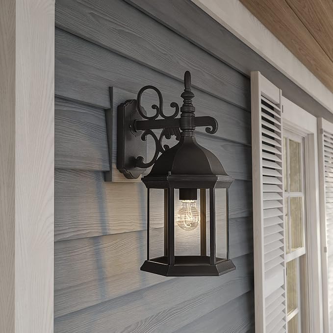 DESIGNERS FOUNTAIN Devonshire Outdoor Light Fixture, 14 Inch Exterior Wall Lantern Sconce for Front Door, Patio and Porch, Black, 2961-BK (Pack of 6)