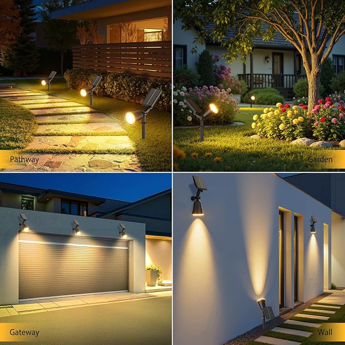 Solar Spot Lights Outdoor Waterproof: 1000LM Big Adjustable Spotlight - 2-in-1 15Hrs+ Long Lasting Spot Light - Solar Powered Spotlights Landscape Lighting for Garden, Yard, Tree, Flag, Wall, Pathway