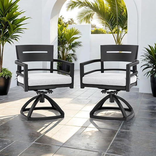 Patio Dining Swivel Chair with Sunbrella Fabric Cushion, 360° Rotation and Aluminum Modern Outdoor Dining Chairs, Garden (2PCS Swivel Chairs)