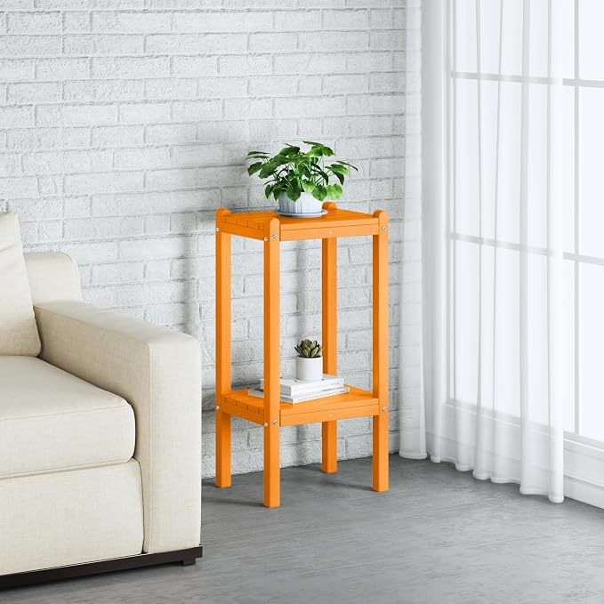 Costaelm Outdoor Side Table, 2-Tier Small Patio Coffee Tables for Outside, Outdoor End Tables for Patio, Adirondack Side Table for Outside, Outside Table for Pool, Porch, Garden, Orange