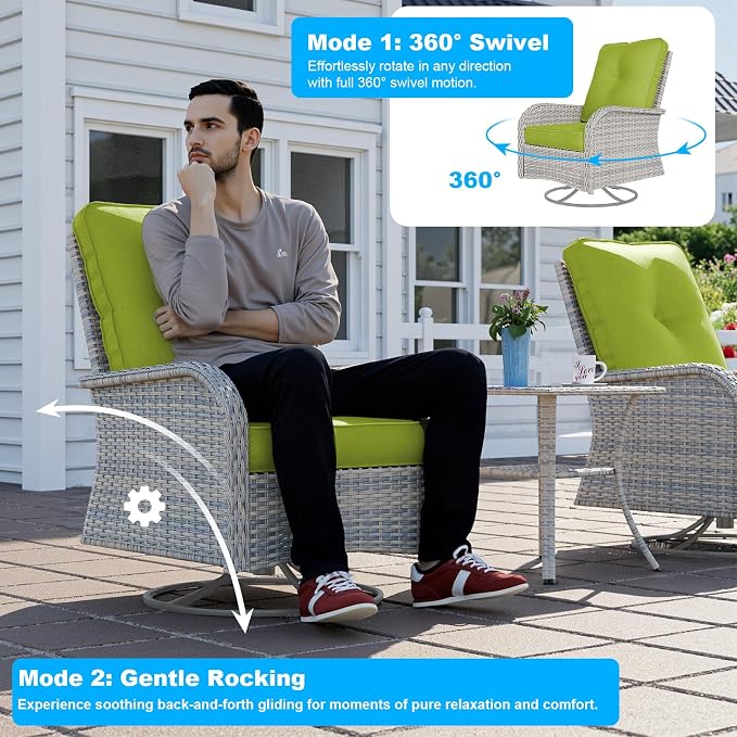 12-Piece Patio Furniture Set, Outdoor Patio Furniture with Swivel Chairs Set, Ottomans, Modular Patio Sofa, Dual-Strand Rattan, Rust-Resistant Frame, Grass Green