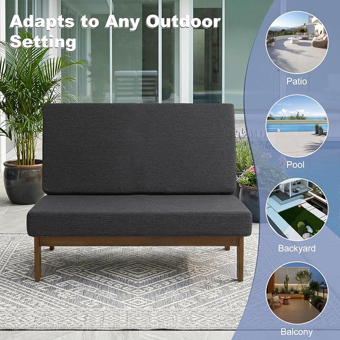 Pia Ricoo 1-Piece Patio Furniture Set, Outdoor Loveseat with 4.5-Inch Thick Cushions, All-Weather Outdoor Sofa for Backyard, Deck, Lawn - Drak (Split Back)