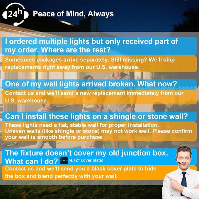 2pack 24inch Long Outdoor Wall Lights, IP65 Waterproof Wall Mounted Lights Black Porch Light LED Linear Exterior Wall Sconce Light 3000k Modern Outdoor Lights for House Garage Patio