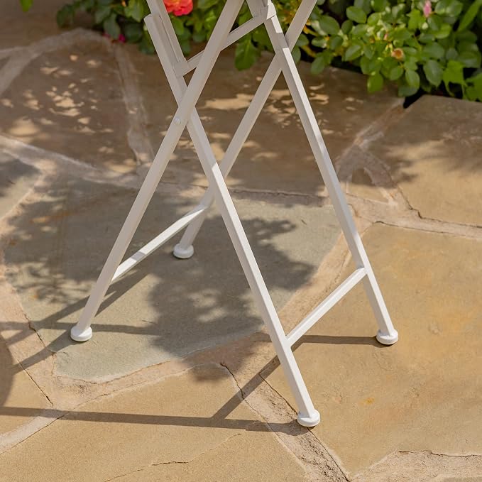 Zaer Ltd. Mosaic Tile Furniture with White Metal Frame and Patterned Tile Tops (Cape May - White/Blue, Folding Accent Table)