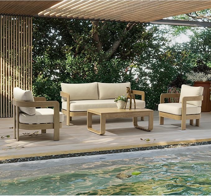 4 Piece Patio Furniture Set Aluminum Outdoor Conversation Sofa Set with Water Resistant Thick Cushions Outdoor Lounge Furniture for Patio, Balcony, Deck, Poolside