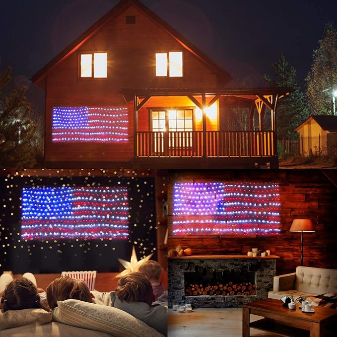 HYH American Flag LED Lights, 420 LEDs Net Light Up Flag Outdoor Waterproof | USA Super Bright Flags Light for 4th of July, Memorial Day, Independence Day, Garden Yard Holiday Party Christmas Decoration