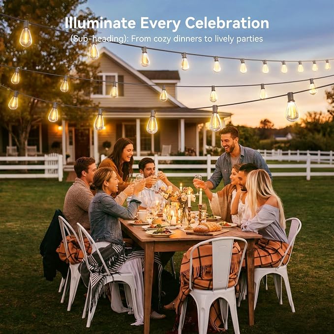 200FT LED Outdoor String Lights with 60+2 Edison Shatterproof Waterproof Bulbs, 2700K Commercial Grade Patio Lights, Heavy Duty Outside Hanging for Garden Porch Deck Decor